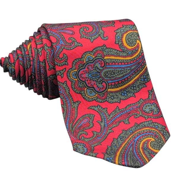 Polo Ralph Lauren Tie 58"x3" Red Green Blue Paisley‎ 100% Silk Handmade Italy - Picture 1 of 8